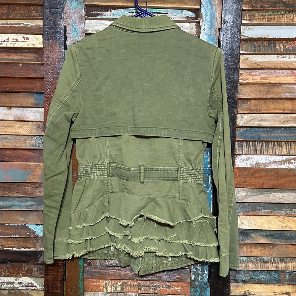 Anthropologie HEI HEI Green Ruffle back Tie belt jacket size medium - Picture 4 of 6